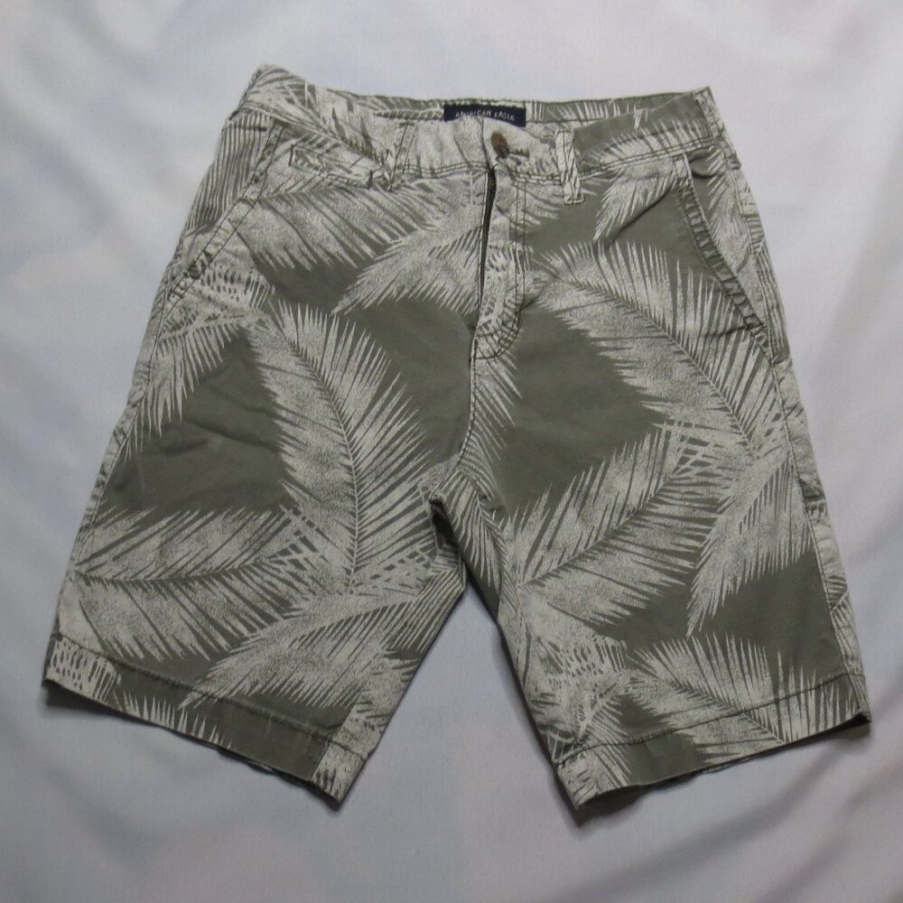 ABERCROMBIE & FITCH mens SHORTS leaf FLAT FRONT green HAWAIIAN cream SIZE 26